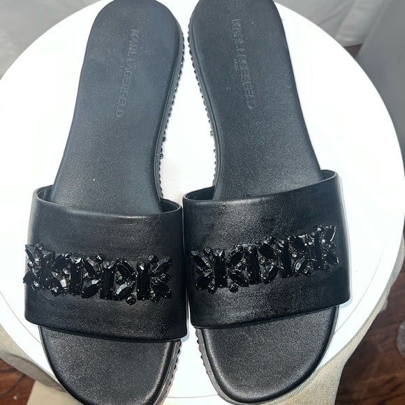Karl Lagerfeld Black Embellished Women's Slides - Picture 1 of 4